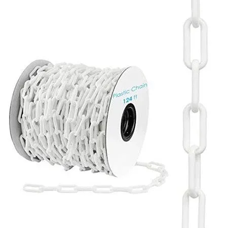 Houseables Plastic Chain, Link Fence, Safety Barrier, 124 Foot, White, 2" Links, Light Weight, UV Protected, Accessory for Crowd Control, Queue Line, Decoration