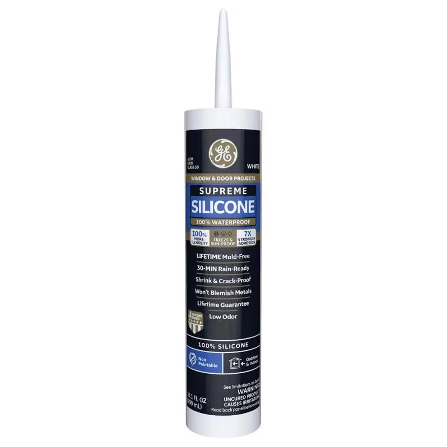 GE Supreme Silicone Window & Door Sealant, White, 10.1oz