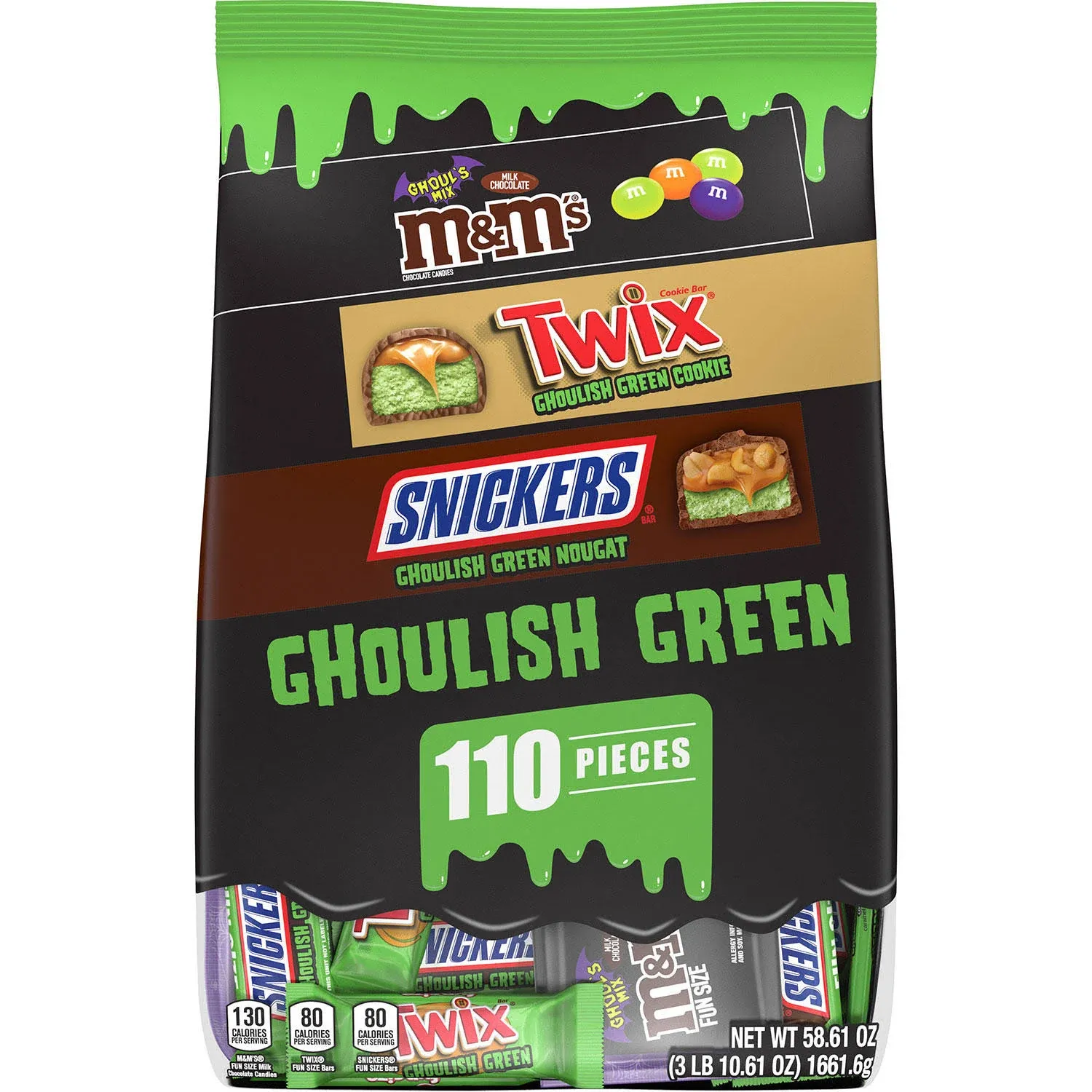 Mars M&m's, Snickers & Twix Ghoulish Green Halloween Chocolate Candy Variety Pack ...