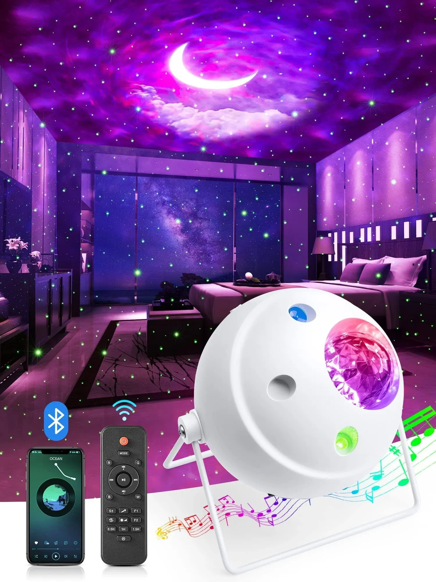 OneFire Galaxy Projector with Gifts Box/240 Lighting Modes/15 White Noise/Bluetooth Music Galaxy Projector for Bedroom Adults,Teen Stuff Room Lighting Bedroom Decor for Teen Girls&Teenage Boy Gifts