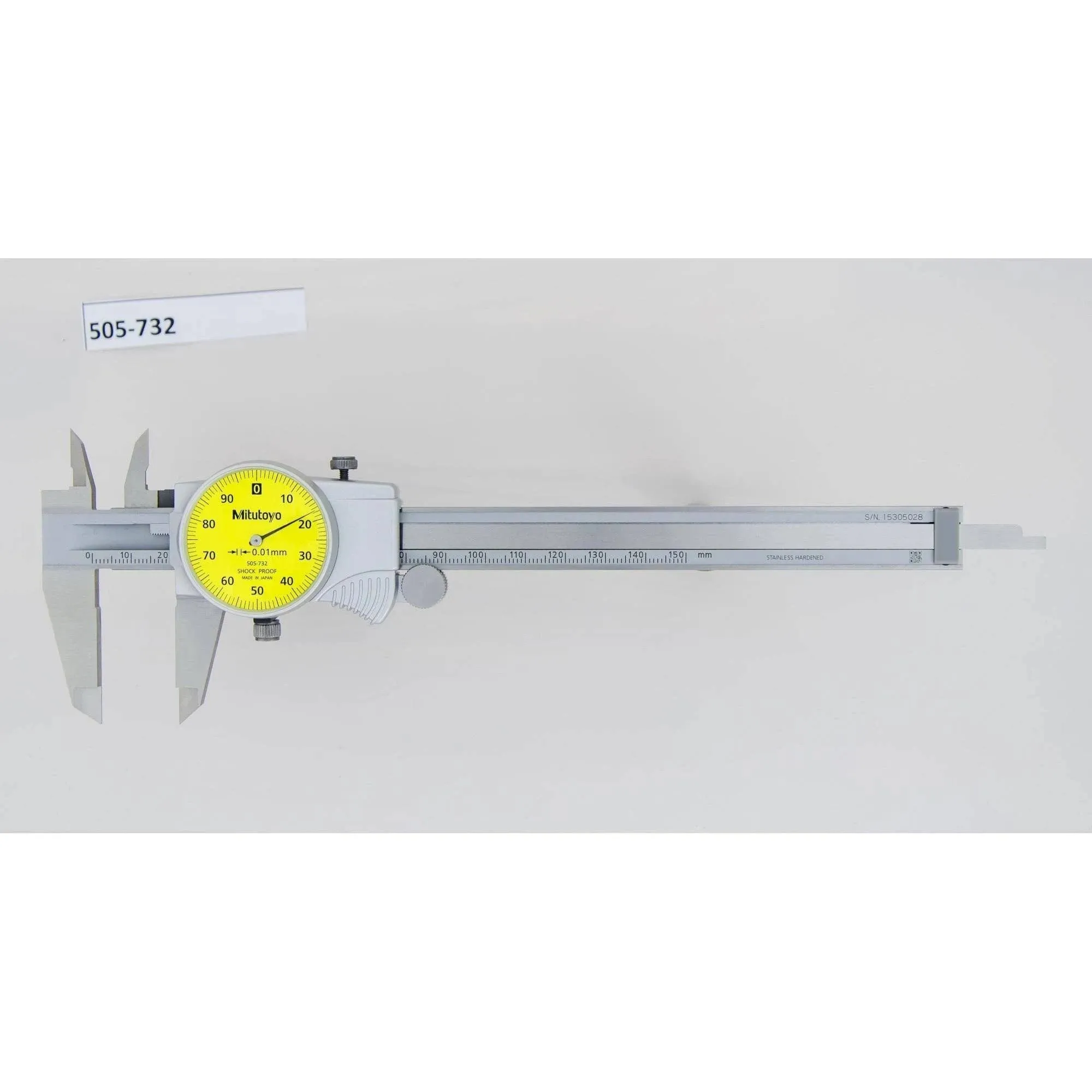 Mitutoyo 505-732 Dial Caliper, 1 mm per Rev, 0-150 mm Range, 0.01 mm Accuracy, 11 Inches & Above