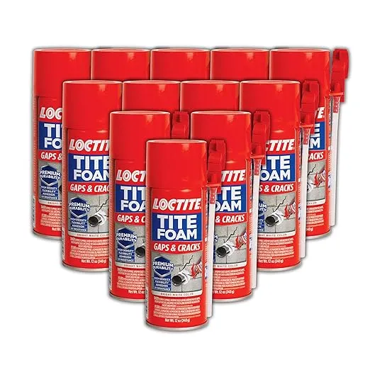 Loctite Tite Foam Gaps & Cracks Spray Foam Sealant, Polyurethan Expanding Foam Insulation - 12 fl oz Can, Pack of 12