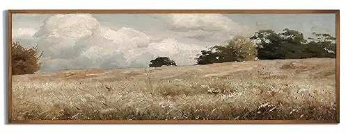 Vintage Farmhouse French Country Bedroom Wall Decor Above Bed - 10x30" - Horizontal Wall Art Over the Bed - Panoramic Landscape Picture Sign, Canvas Oil Painting Long Narrow Autumn Meadow Print Poster