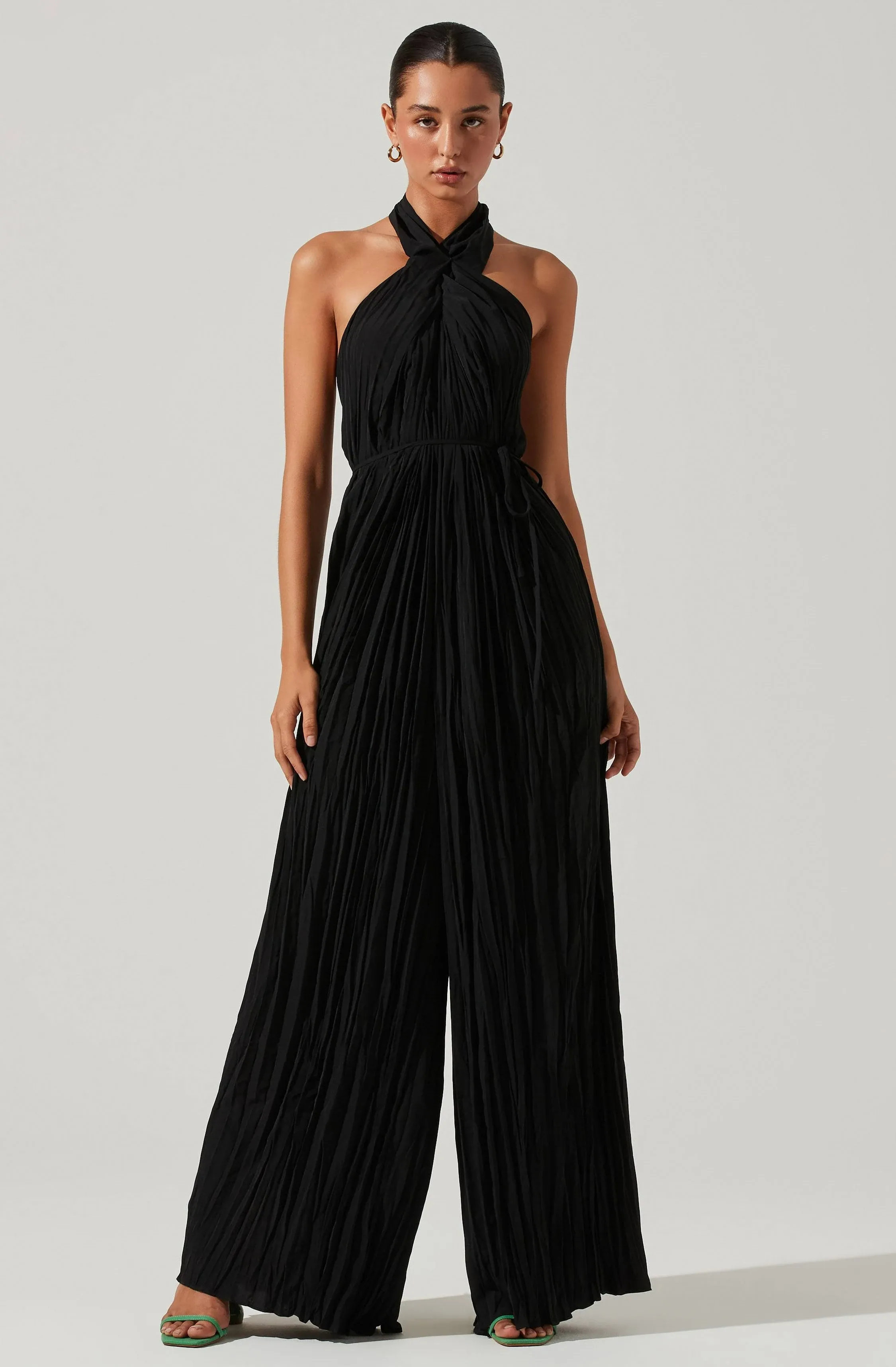 ASTR The Label Damia Halter Wide Leg Jumpsuit - Black on Garmentory