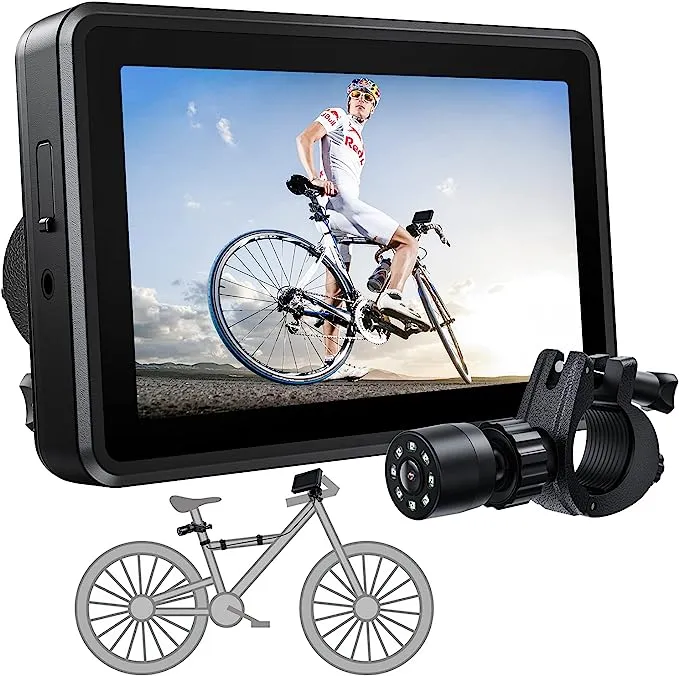 FEISIKE Handlebar Bike Mirror, Bicycle Rear View camera with 4.3'' HD Night Vision Function, 145° Wide Angle View, Adjustable Rotatable Bracket, Compatible with Bicycle, Mountain, Road Bike