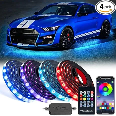 Lumenix Car Underglow LED Lights Kit with APP Control & Wireless Control, RGB Underbody Neon Accent Lights w/Dynamic Music Mode Compatible with Car, Truck Off Road Vehicle, SUVs - DC 12V(4PCS)