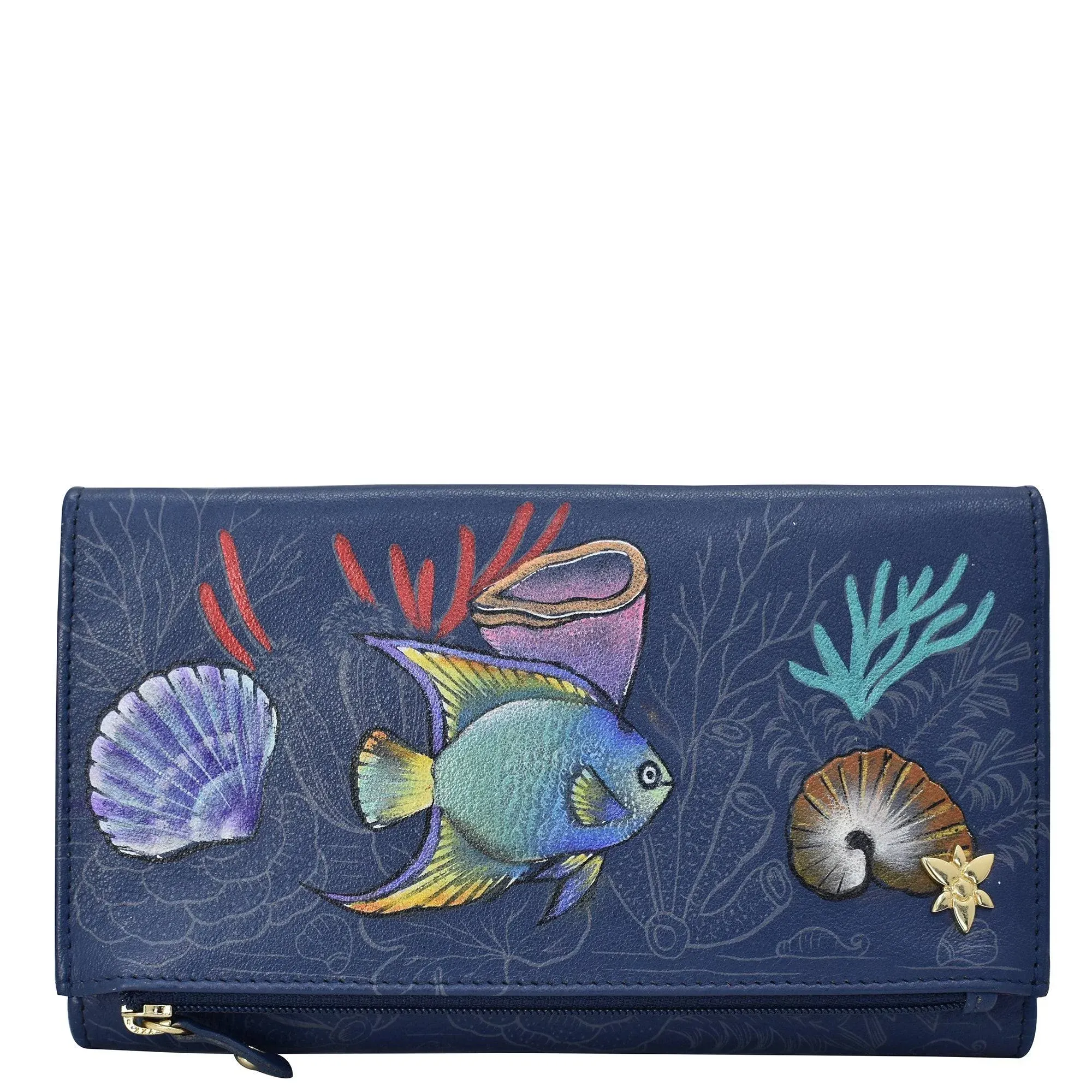 Anuschka Women's Handpainted Leather Three Fold Clutch-Flamboyant Flmingos