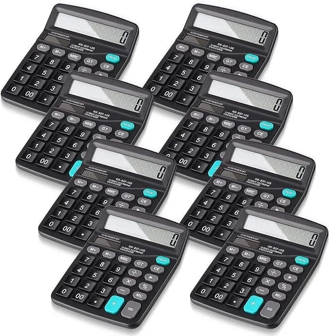 Konohan 8 Pieces 12-Digit Calculator, Solar Basic Desktop Calculator Large Display Electronic Calculators Dual Power Handheld Calculator for Home Office School (Black)