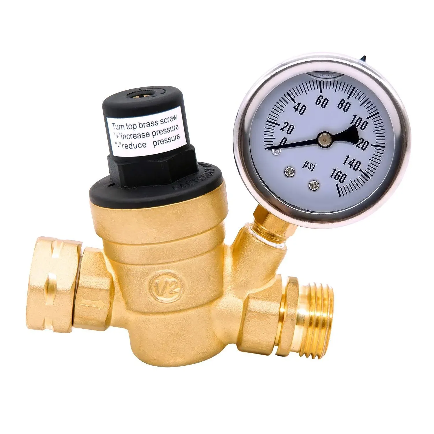 3/4 Lead-Free Water Pressure Regulator Brass Water Valve with Gauge,