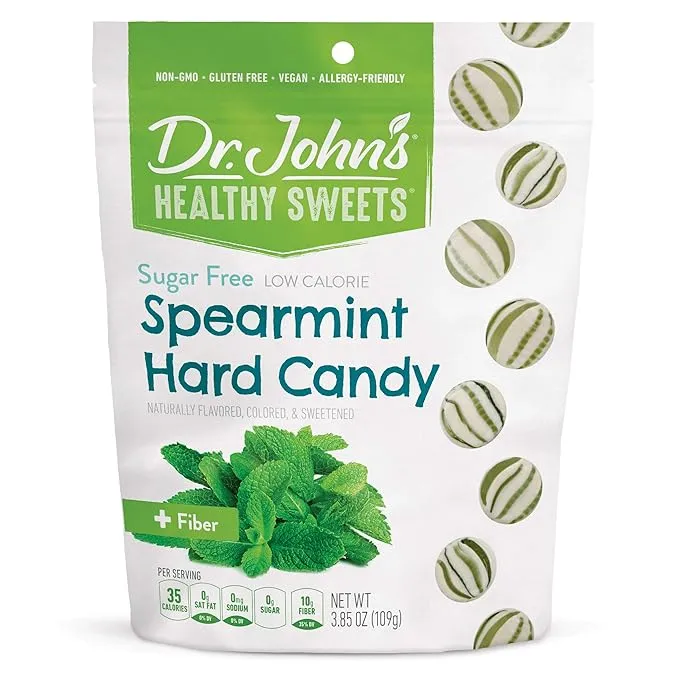 Dr. John’s Sugar Free Candy, Healthy Hard Candy with Zero Sugar, Low Calorie Snacks, Keto Friendly, Vegan, Gluten Free, Spearmint Flavor, 14 Count, 3.85 OZ