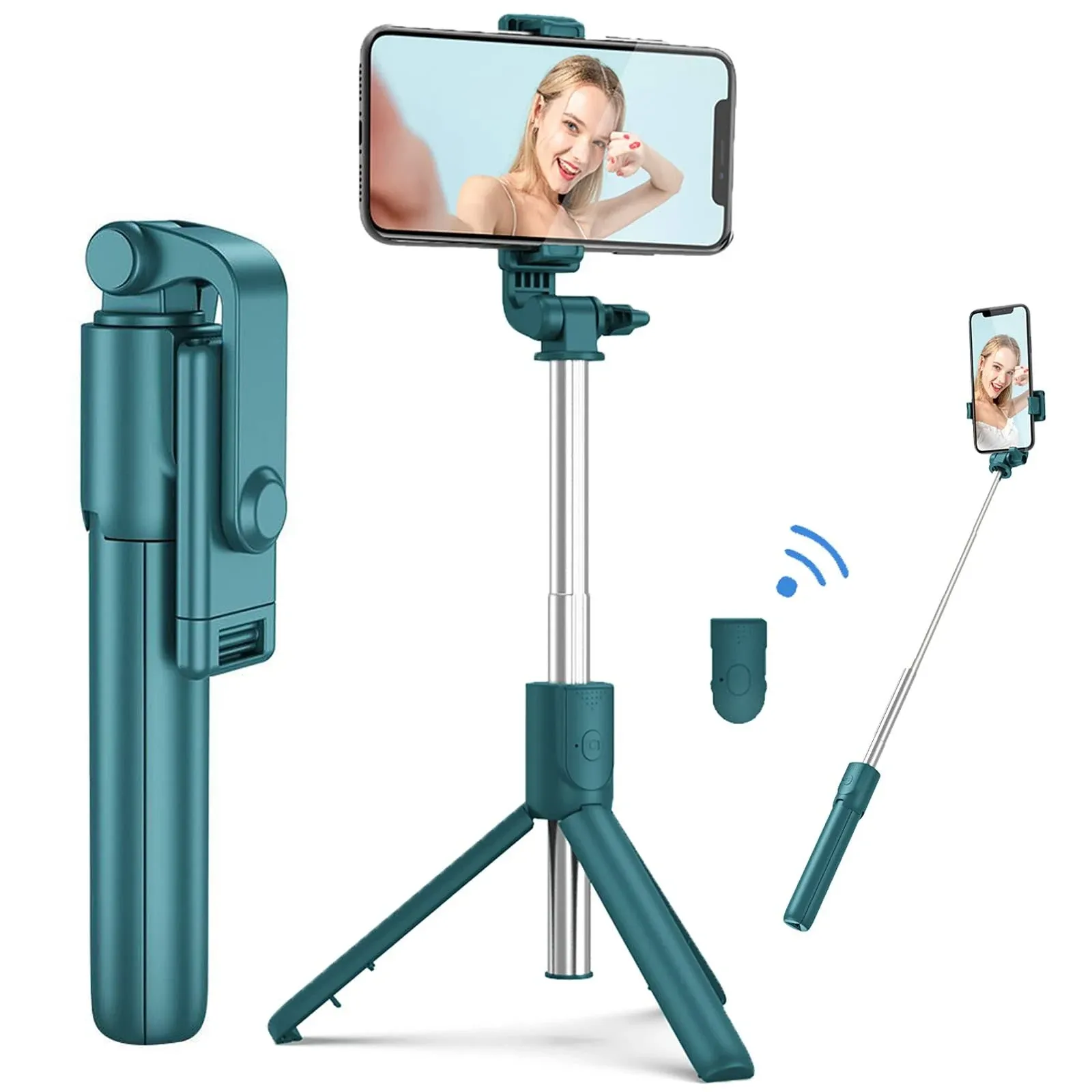 [2021 Upgraded] MQOUNY Selfie Stick, Handheld Tripod with Detachable Wireless Re