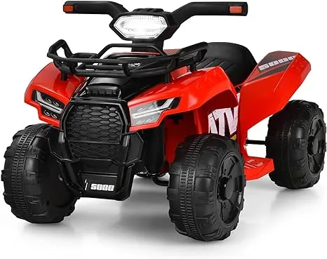 Costzon Kids ATV, 6V Battery Powered Electric Vehicle Four Wheeler Quad w/Storage Basket, Headlight, Horn, Music, MP3 & USB, Toddler 4 Wheeler Ride on Car Toy for Boys Girls 18-36 Months (Red)