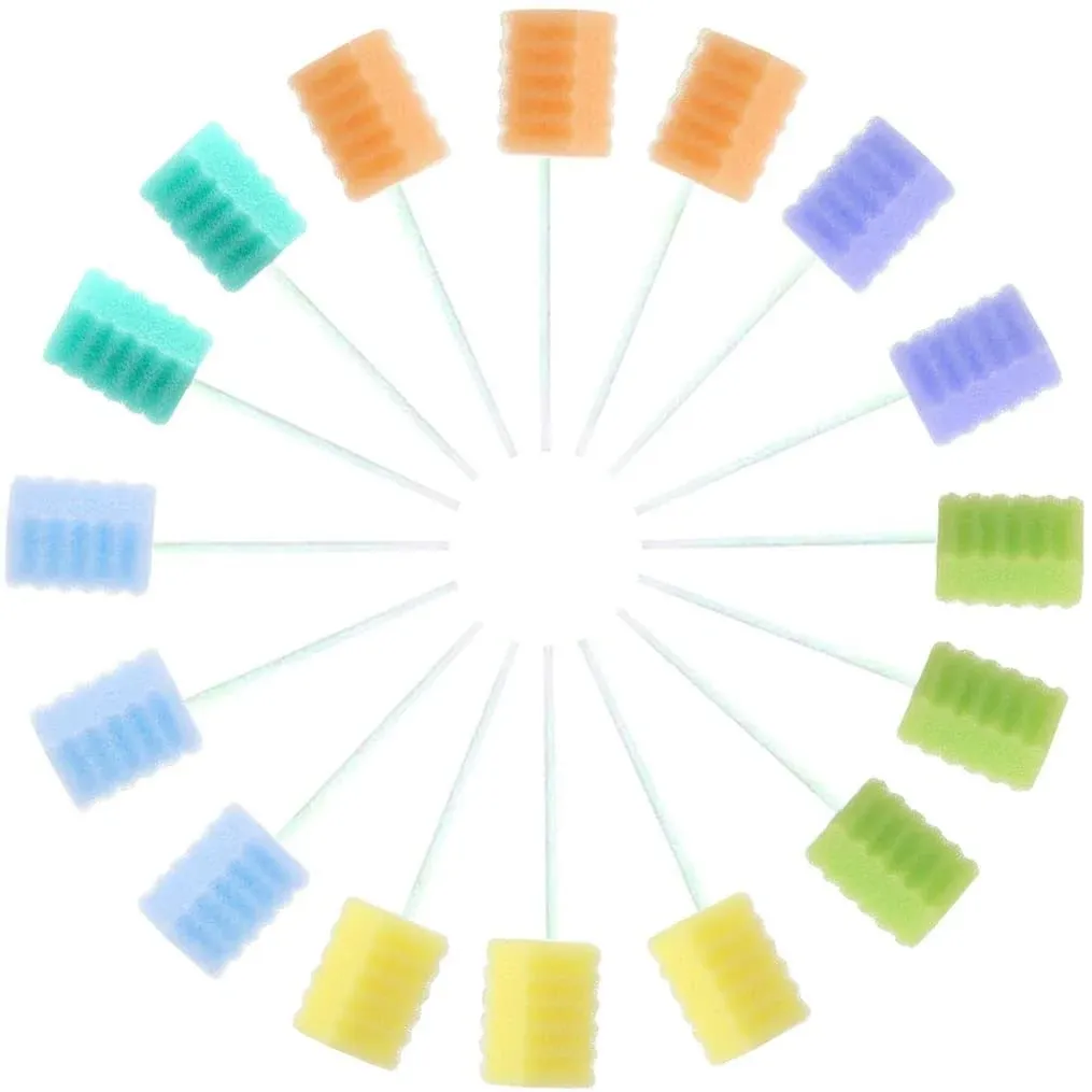 Oral Swabs Disposable 360 Pcs Each Individually Wrapped Swabsticks Toothettes Mouth Swabs Sponge Dental Care Zigzag Wave Shaped 6 Color Multi-Color Soft Foam Oral Swabs