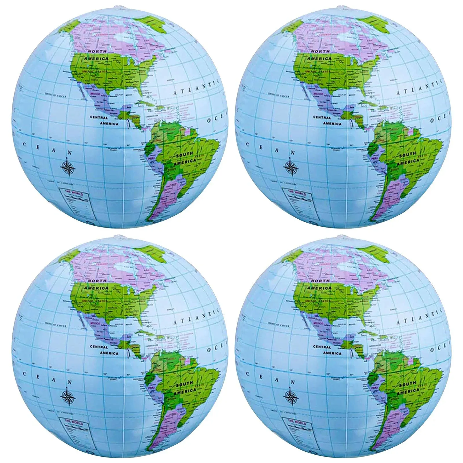 SBYURE 4 Pack 16 Inches Inflatable Globe PVC Earth Blow Up World Globe Beach Ball ...