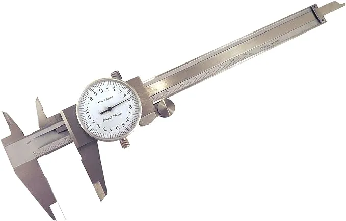 150 mm Metric Dial Calipers Accurate to 0.02 mm per 150 mm Hardened Stainless Steel for Inside, Outside, Step and Depth Measurements MDC-6