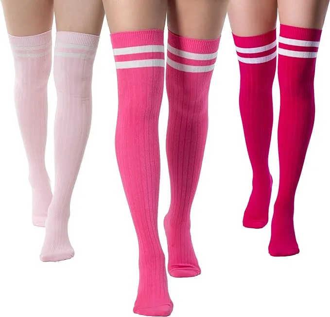 Thigh-High Socks | Womens Striped Cotton Thigh High Tube Sock | Over Knee Boot Socks