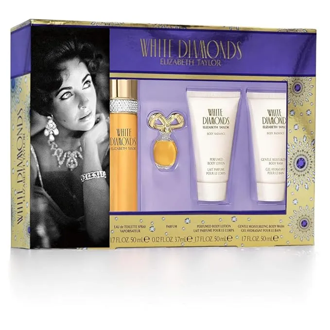 Elizabeth Taylor White Diamonds Perfume for Women EDT 4 Piece Gift Set 1.7 Ounce