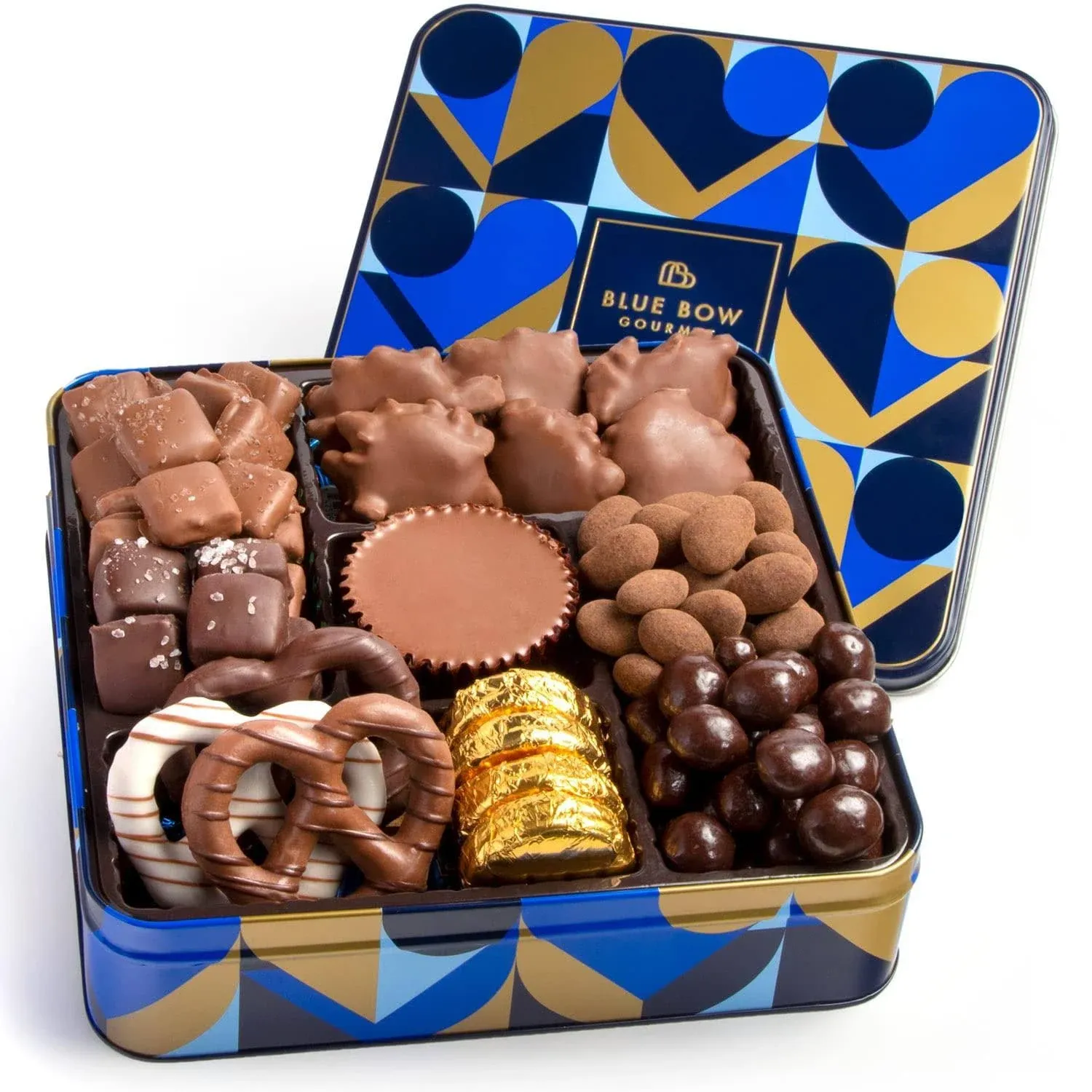 Blue Bow Gourmet Artisanal Chocolate Assortment Gift Tin for Christmas, Birth...