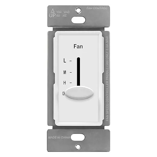 ENERLITES 3 Speed in-Wall Ceiling Fan Control, Slide Switch, 120VAC, 2.5A, Single-Pole, No Neutral Wire Required, 17000-F3-LA-F, Light Almond