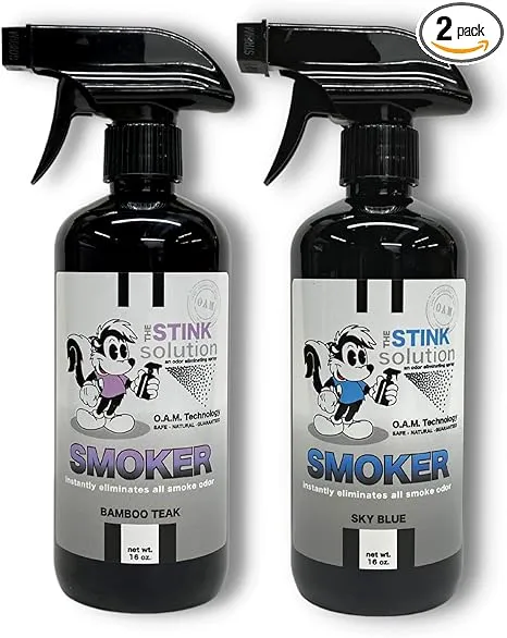 Smokers Odor Eliminating Spray - Completely Removes Smoke Odors, Proven Formula Using OAM Technology for Long-Lasting Odor Removal - Bamboo Teak Scent (16oz) and Sky Blue Scent (16oz)