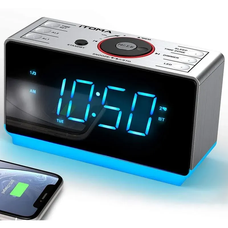 iTOMA Alarm Clock Radio with Bluetooth Speaker FM Radio Dual Alarm with Snooz...