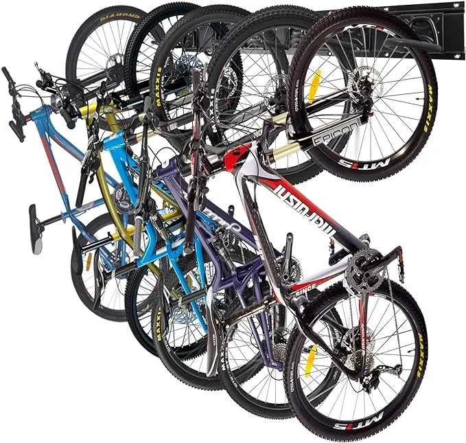 HORUSDY Bike Storage Rack, 6 Bike Racks and 6 Helmets Hooks, Wall Mounted Bike Storage Rack, Max capacity 600lbs