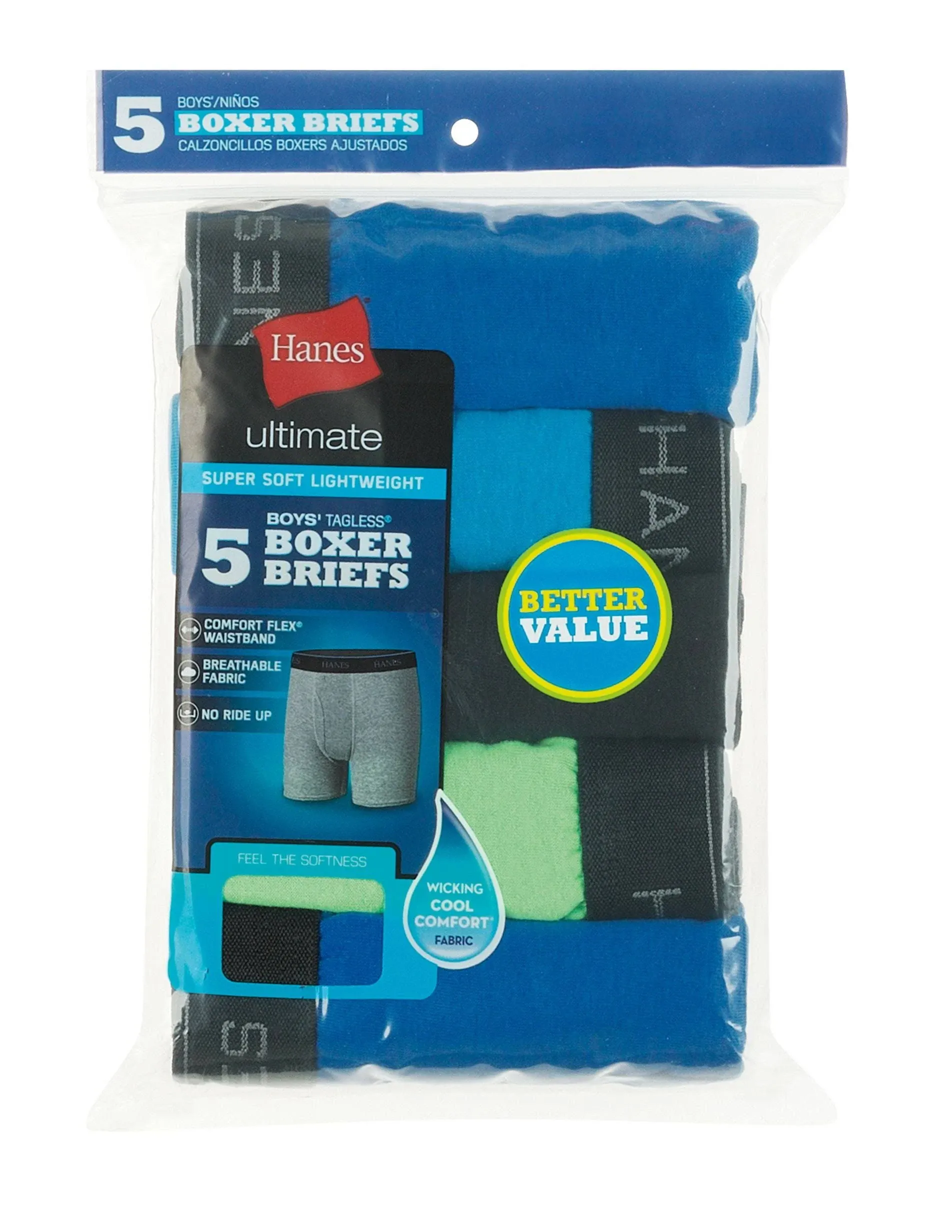 Hanes Boys' Ultimate Lightweight Cotton Blend Boxer Briefs (5-Pack)