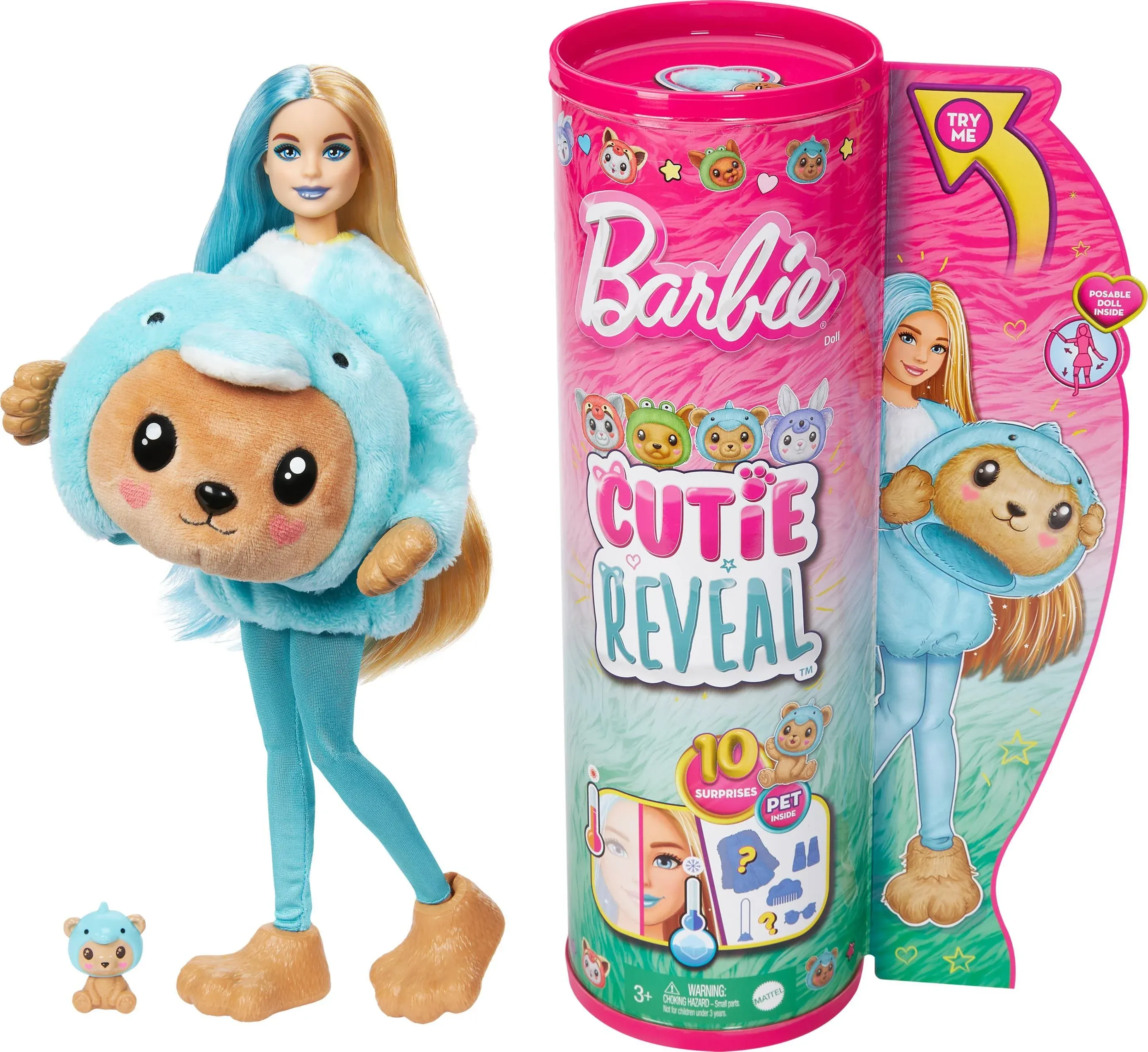 Barbie Cutie Reveal Doll &amp; Accessories with Animal Plush Costume &amp; 10 Surprises 