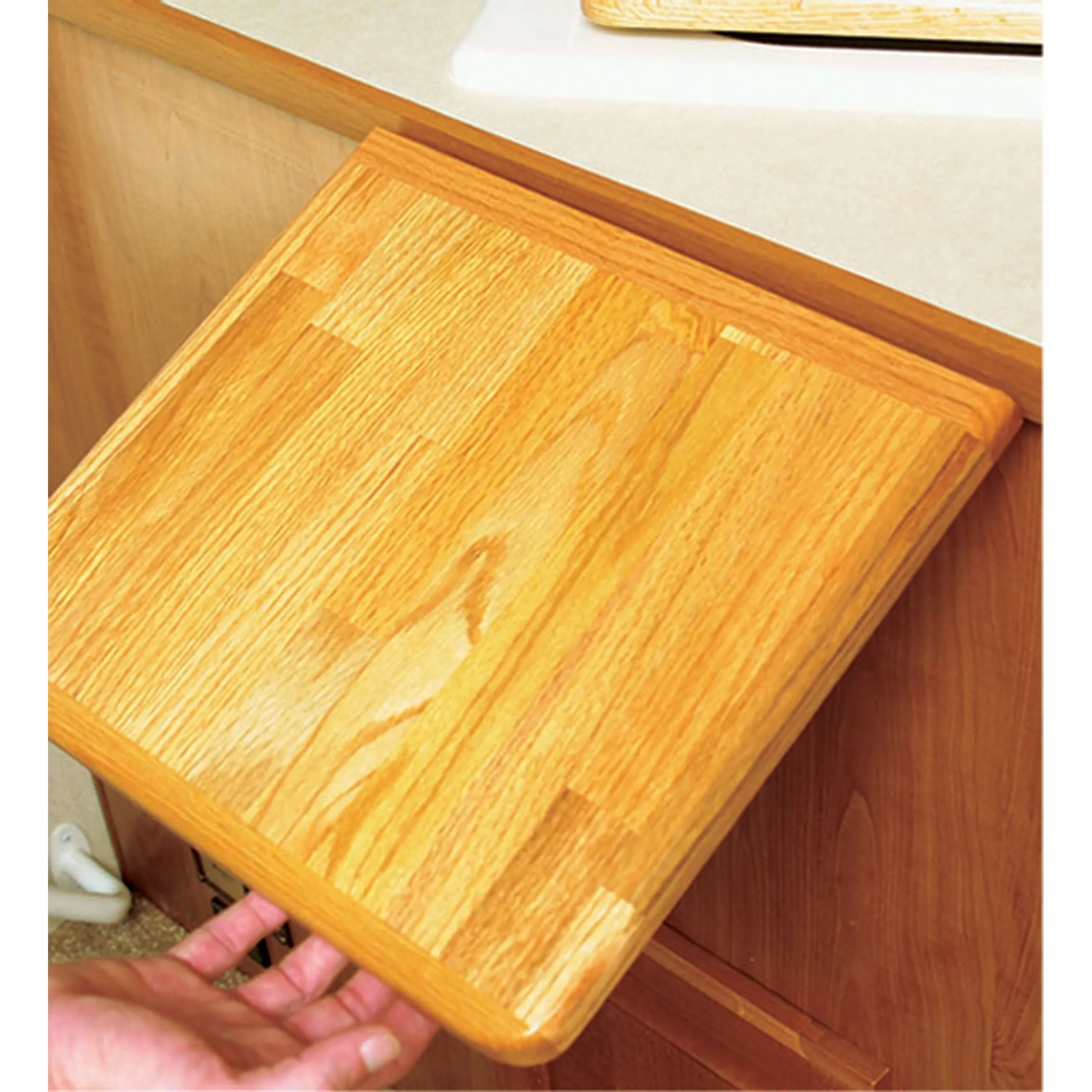 Camco Oak Accent Camper / RV Countertop Extension - Designed w/High Quality Oak - Features Non-Toxic Gloss Finish & Metal Piano Hinge for Easy Folding - Measures 12” x 13.5” x .75” (43421)