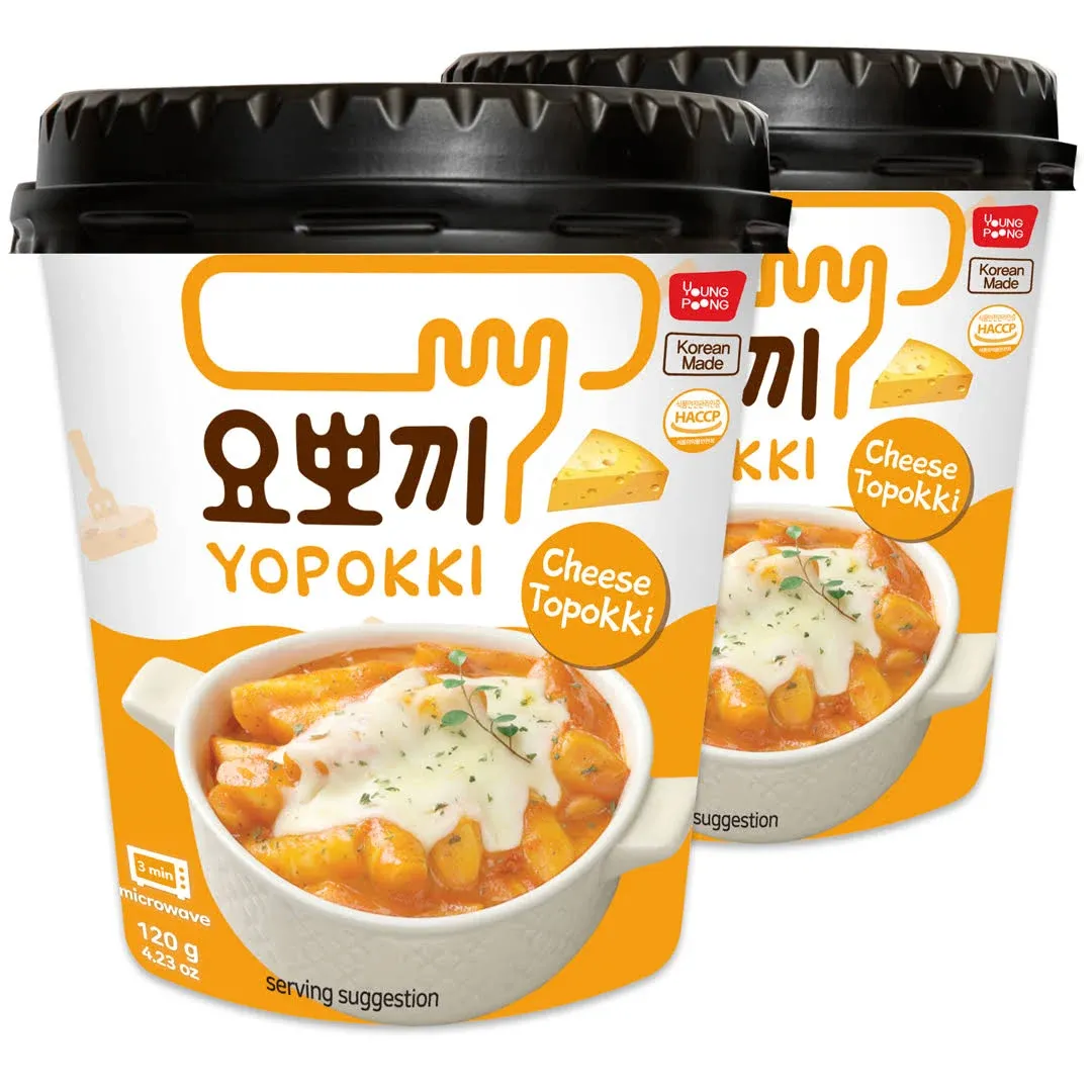 Yopokki Instant Tteokbokki Cup (Cheese, Cup of 2) Korean Street food with cheese flavored sauce Topokki Rice Cake - Quick & Easy to Prepare