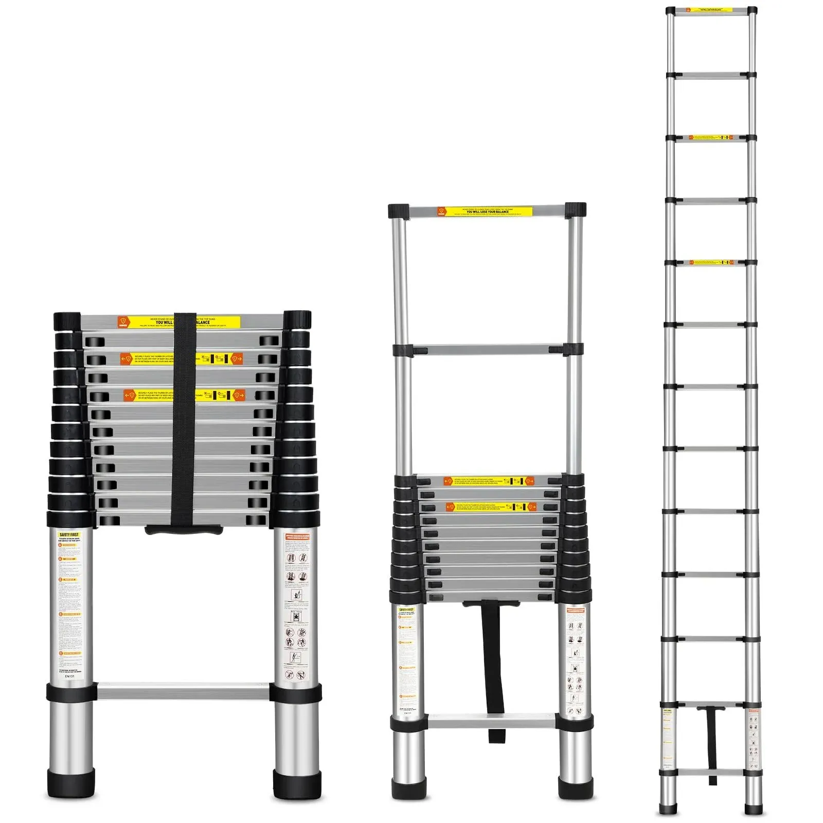 Telescoping Ladder, Miscoos 12.5FT Aluminum Telescopic Extension Ladder with Non-Slip Feet, Multi-Purpose Collapsible Ladder for RV or Outdoor Work,330lbs Capacity