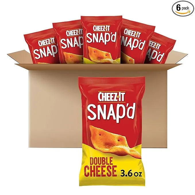 Cheez-It Snap'd Cheese Cracker Chips, Thin Crisps, Lunch Snacks, Cheddar Sour Cream and Onion, 21.6oz Case (6 Pouches)