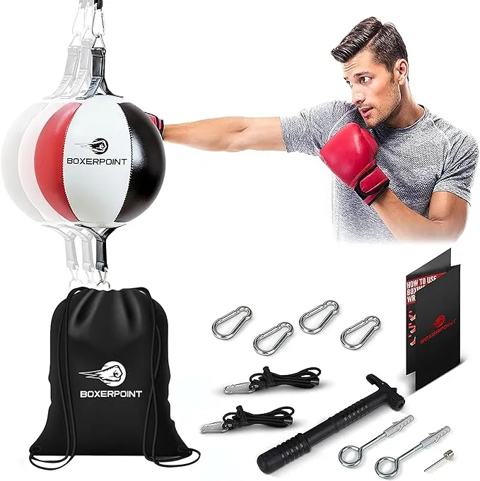 Double End Bag Boxing Ball - PU Leather Double End Boxing Speed Bag - Punching Bag with Adjustable Cords Carry Bag, Pump, Installation Kit - Double