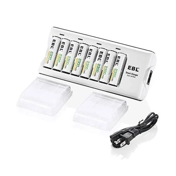 Batteries Charger AA AAA Double Triple A Pro + 8 AAA NiMH Rechargeable 1100mAh -