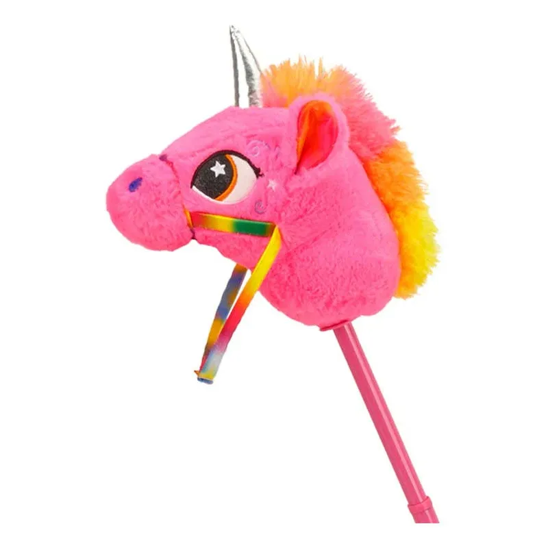 Plush Unicorn Riding Adjustable Telescopic Stick with Galloping Sounds Pink Toy