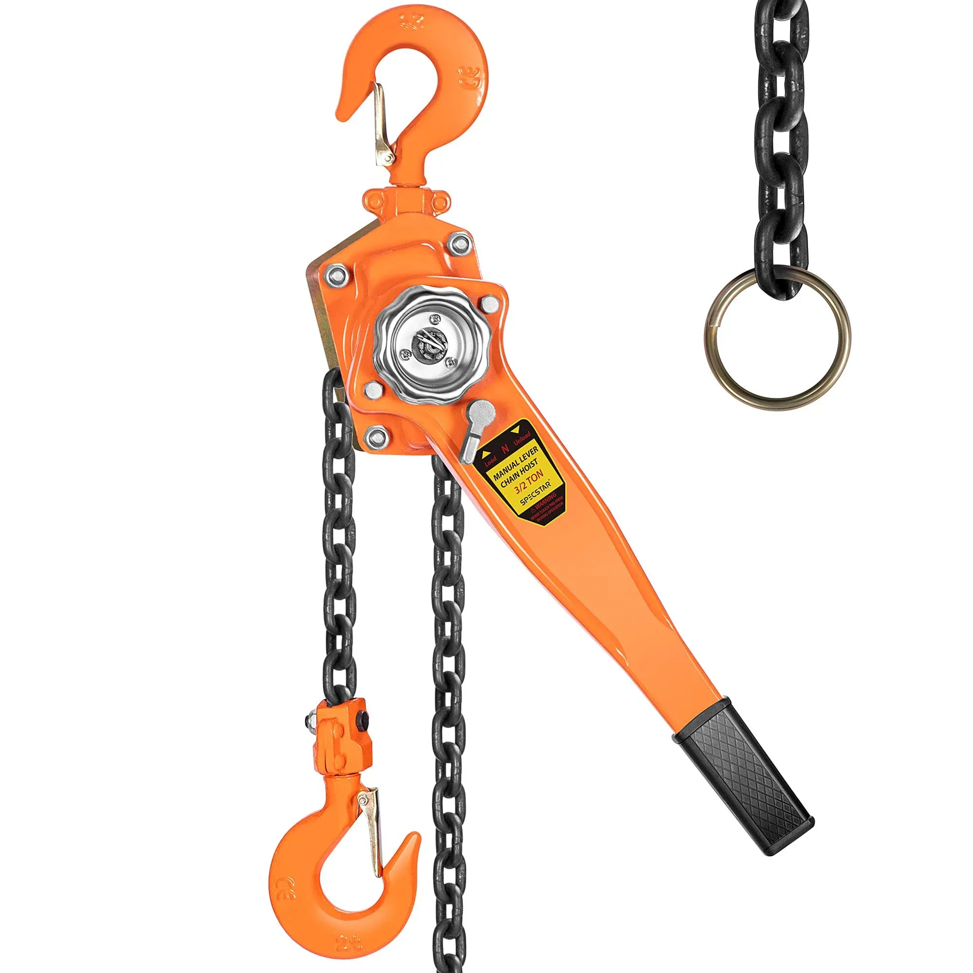 Lever Chain Hoist 1-1/2 Ton 3300 Lbs Capacity 10 Feet with 2 Heavy Duty Hooks...