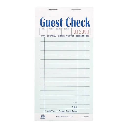 AmerCare Royal Green Guest Check Paper Receipt Book, Carbonless Order Book with 17 Lines, 2 Part Booked, Case of 50 Server Notepad Books