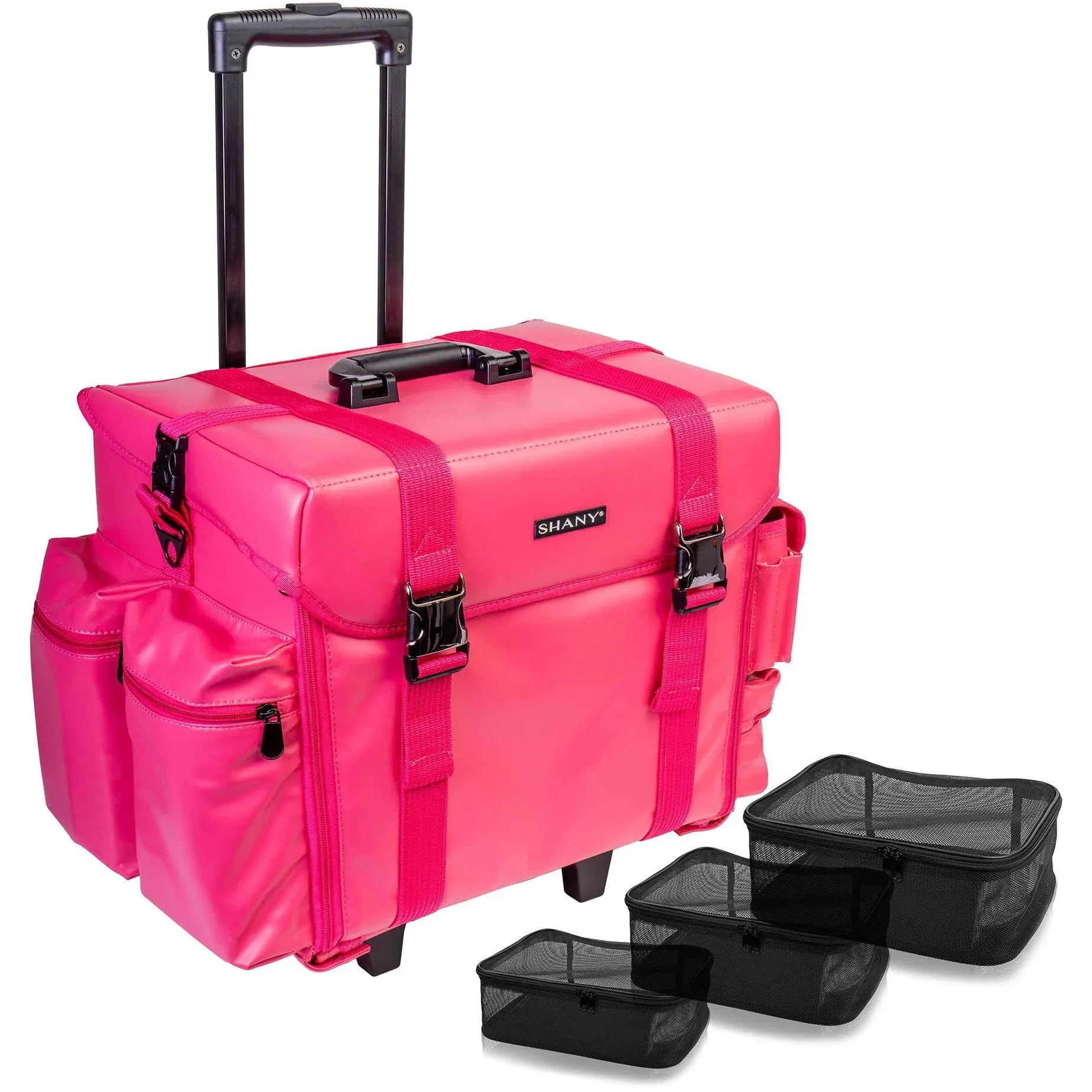 Shany Makeup Artist Soft Rolling Trolley Cosmetic Case with Free Set of Mesh Bag ...