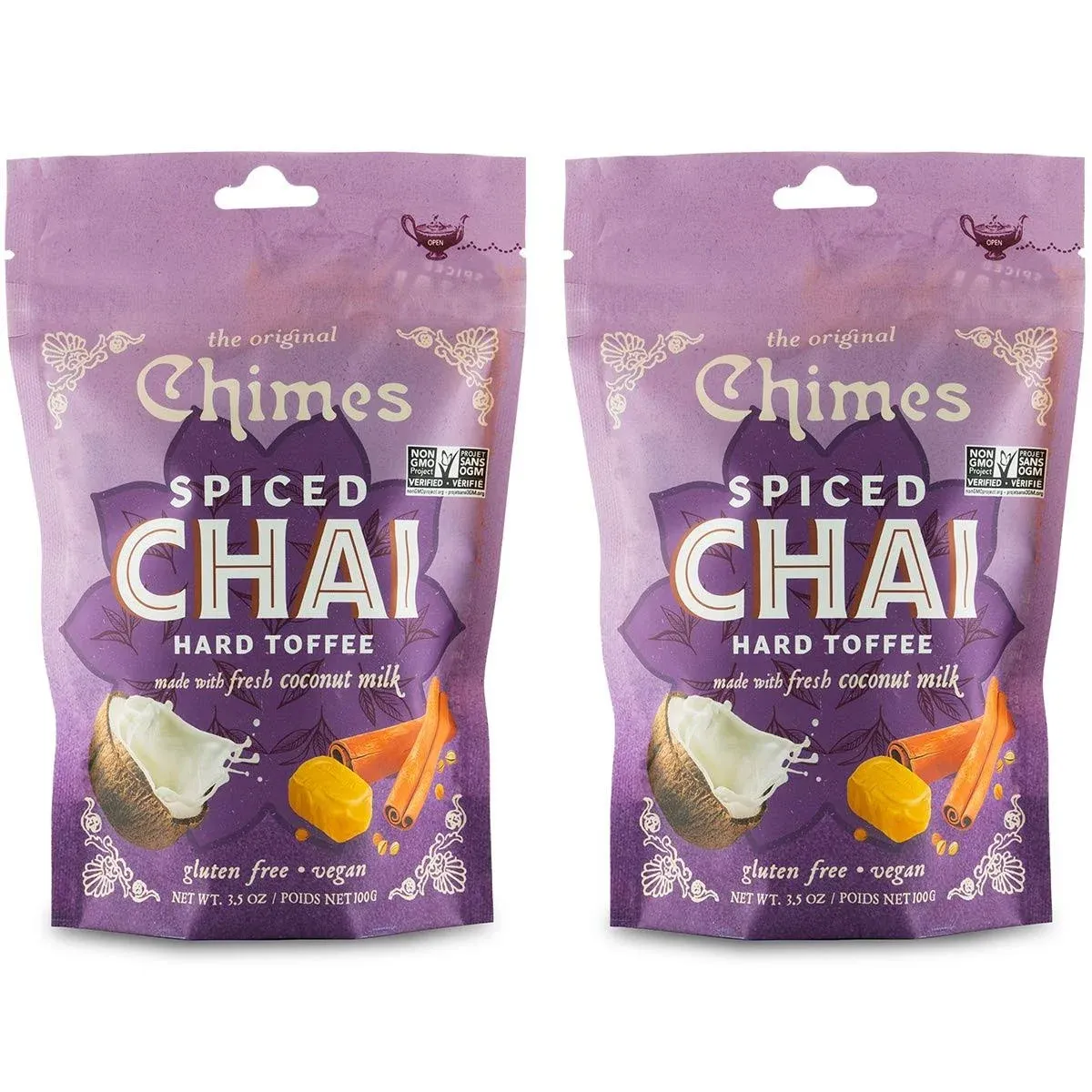 Chimes Coconut Spiced Chai Hard Toffee Candy (Pack of 2)