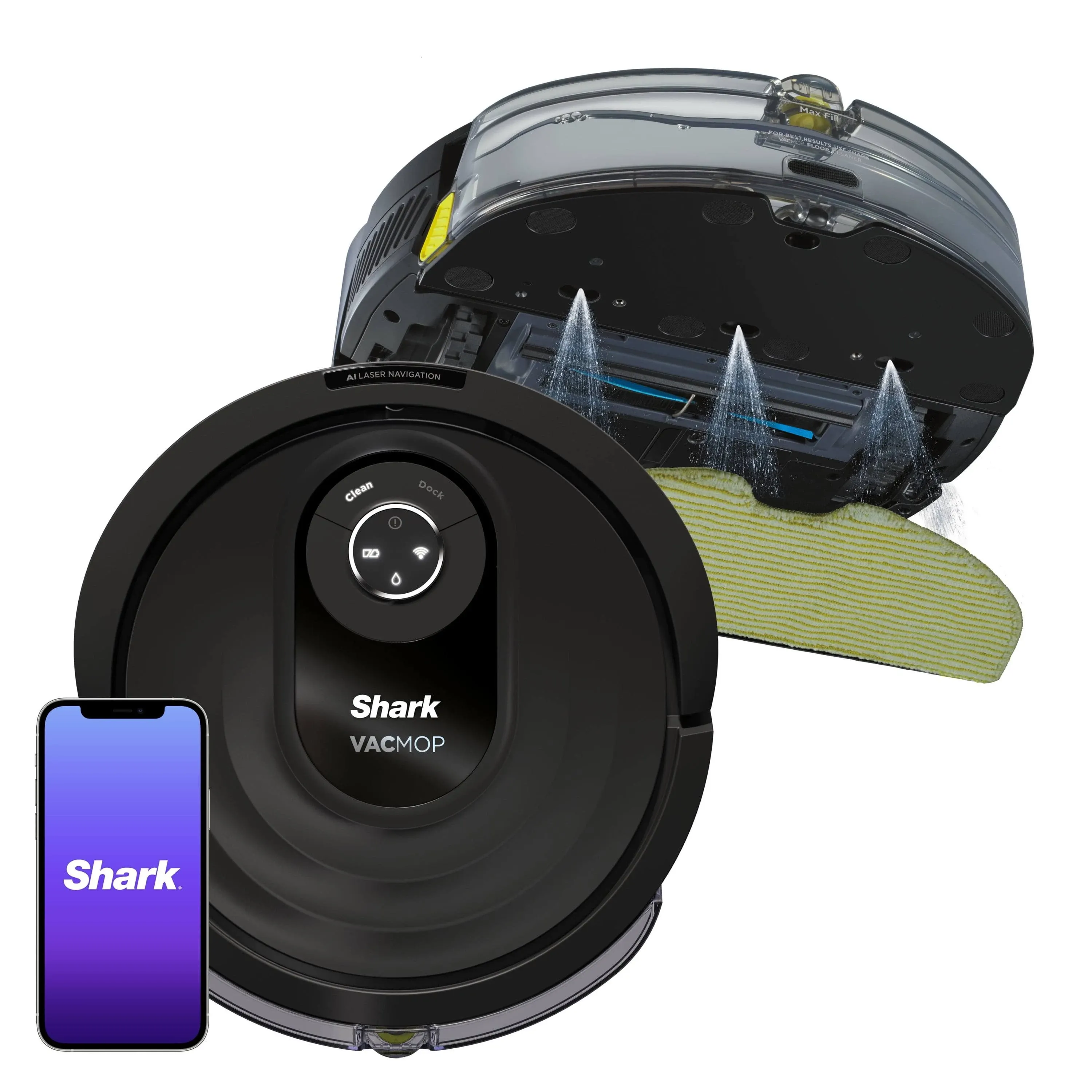 Shark Robot AI VACMOP PRO con trapeador sónico, visión láser AI, zona no ir y WiFi, color negro (renovado para suelos, alfombras)