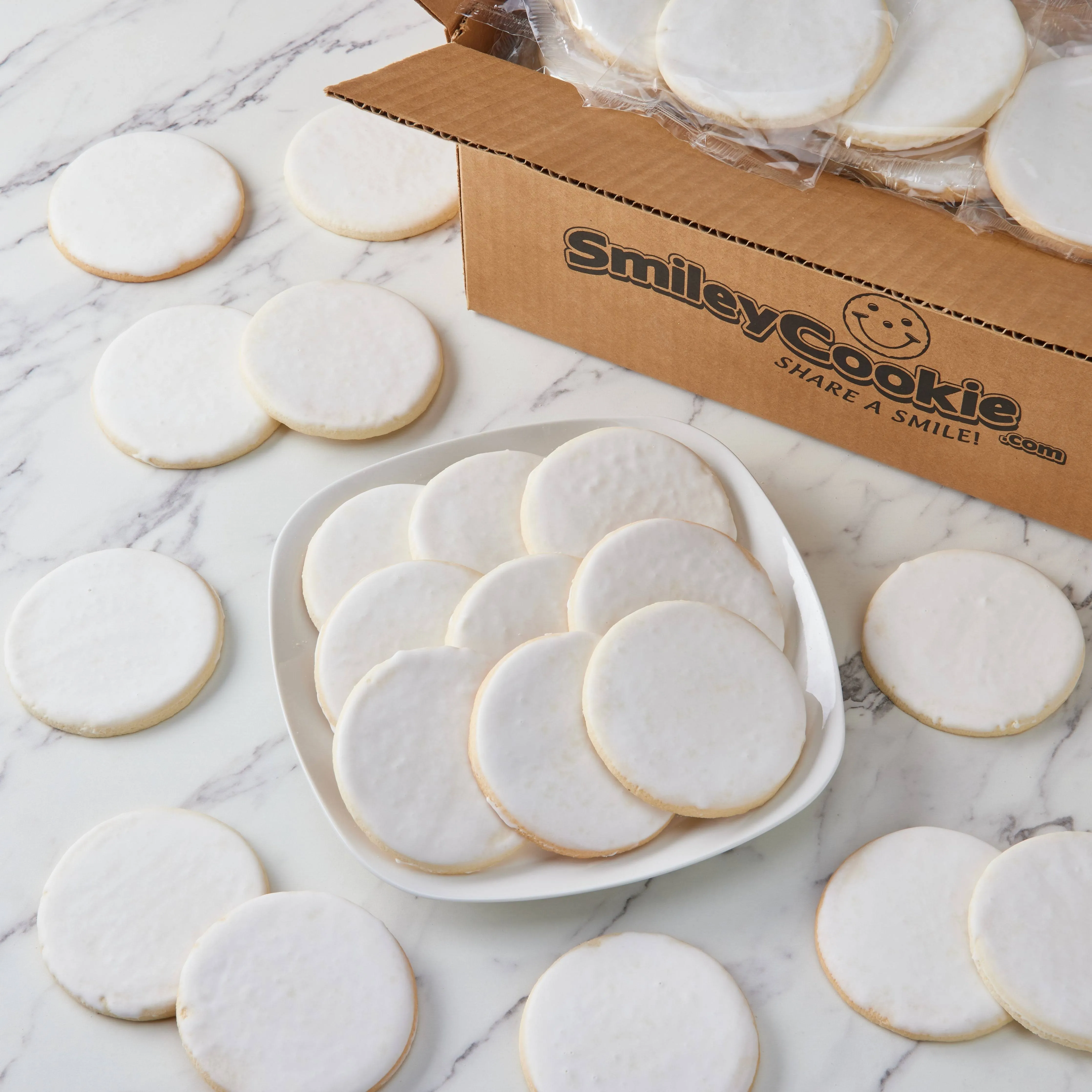 50-Pack White Iced Smiley Cookies