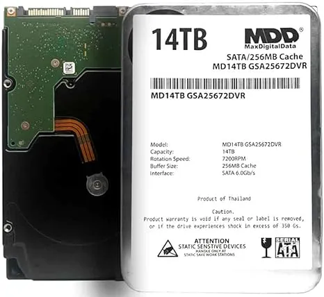 MDD 14TB 7200RPM 256MB Cache SATA 6.0Gb/s 3.5inch Internal Hard Drive for Surveillance Storage (MD14TGSA25672DVR) - 3 Years Warranty (Renewed)