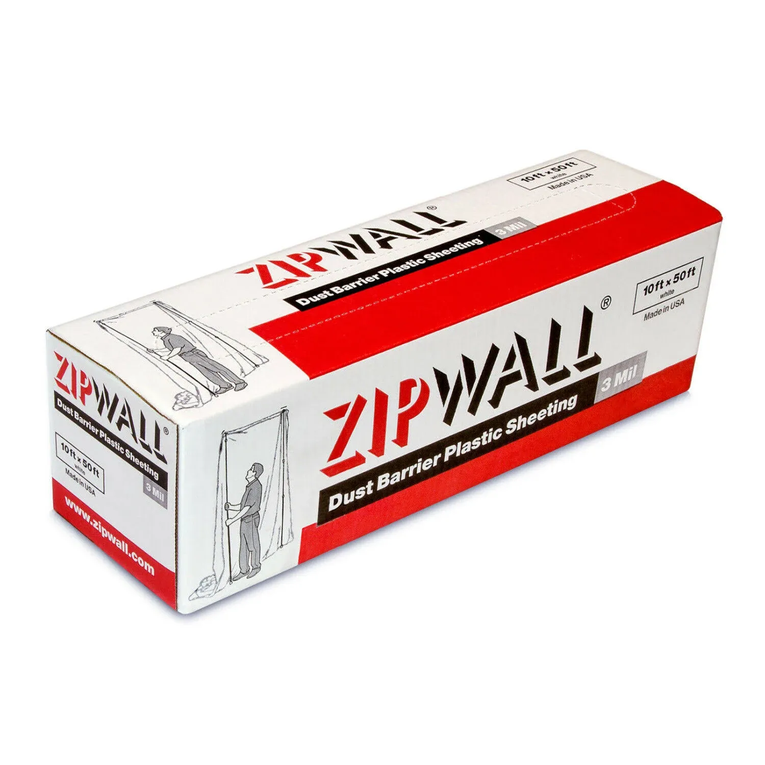 ZipWall PY50 Dust Barrier Plastic Sheeting, White 10ft x 50ft, 3 mil