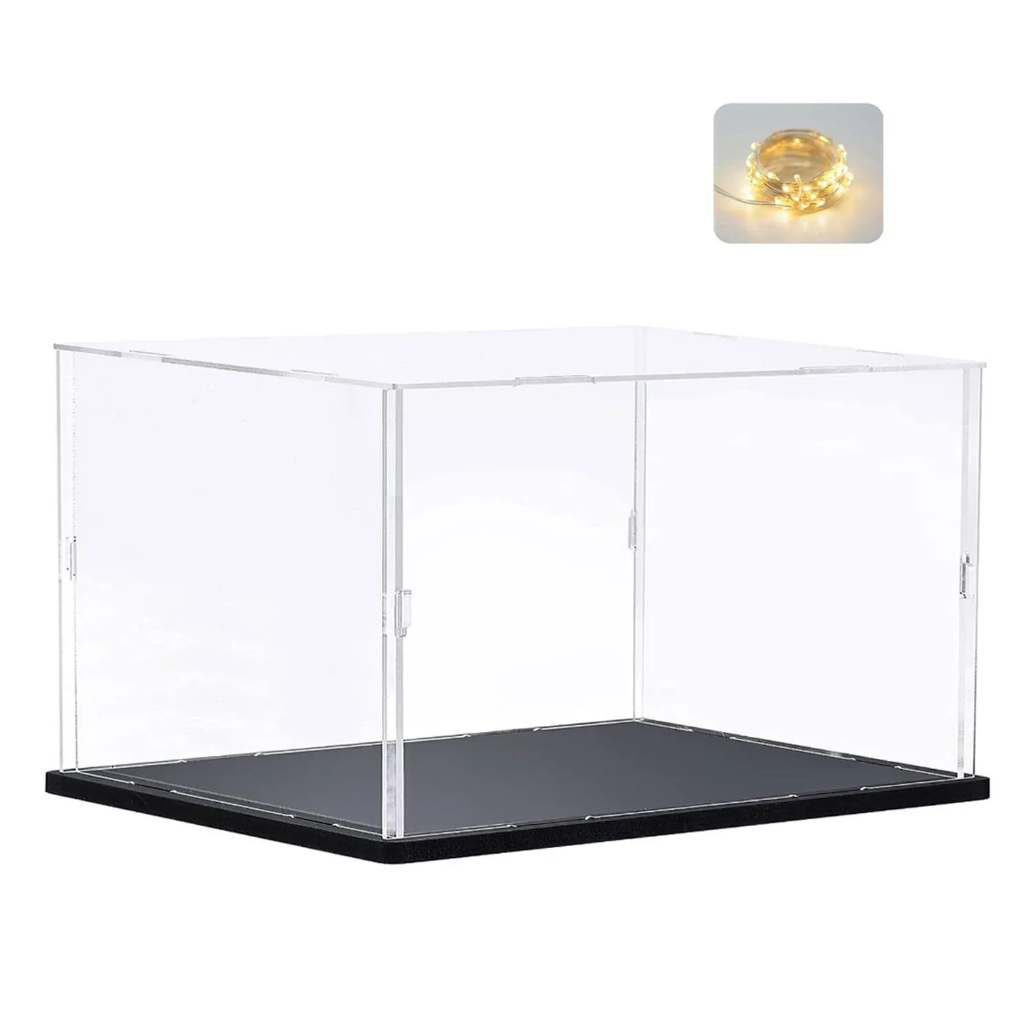 Thickened Clear Acrylic Display Case for Lego 76439 75387 75353 Collectibles, Transparent Football display Box Dustproof Protection with Wood-Plastic Base & String Light, Black Inside 11.8x7.9x7.9inch