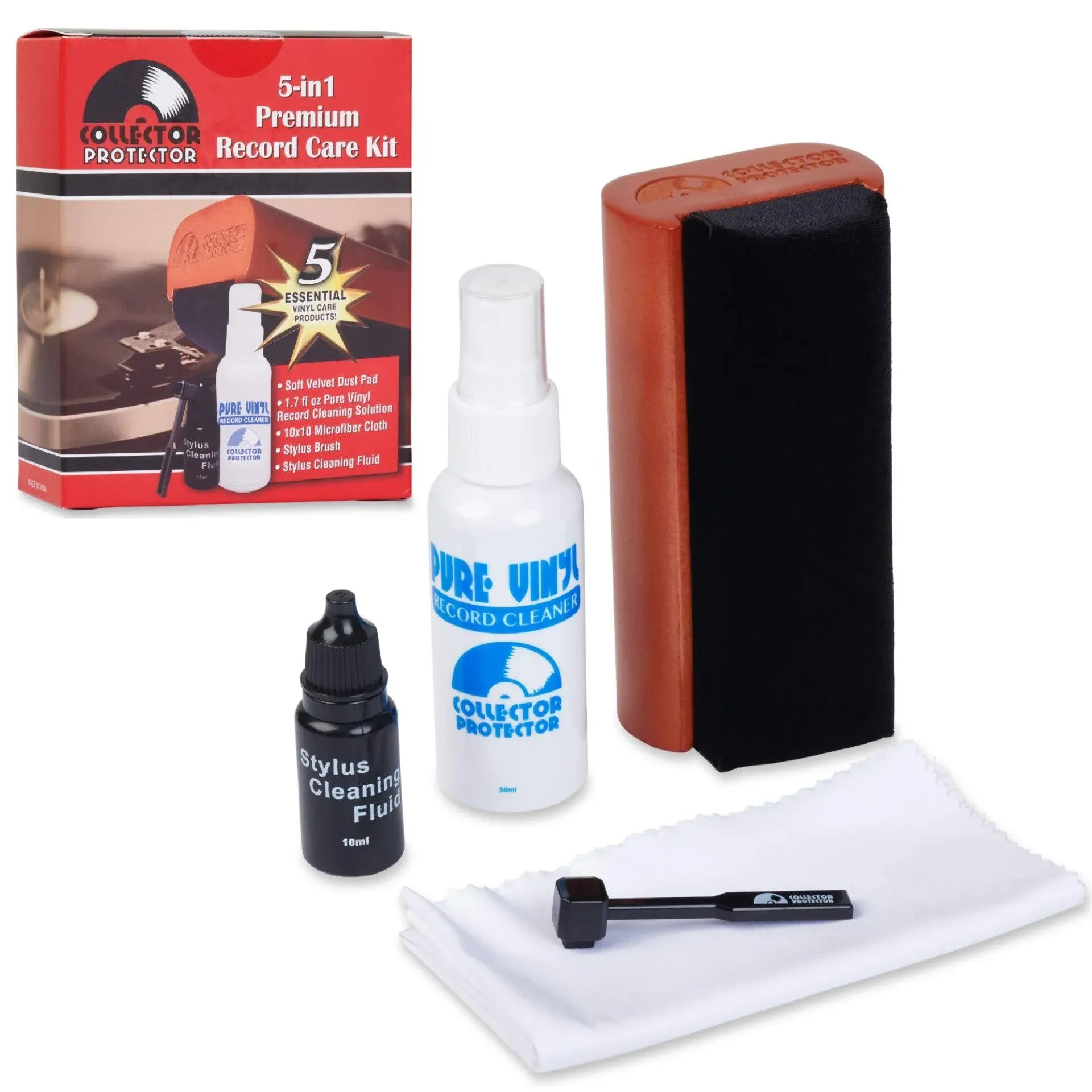 Collector Protector 5-in-1 Vinyl Record Cleaning Kit. Includes Soft Velvet Re...