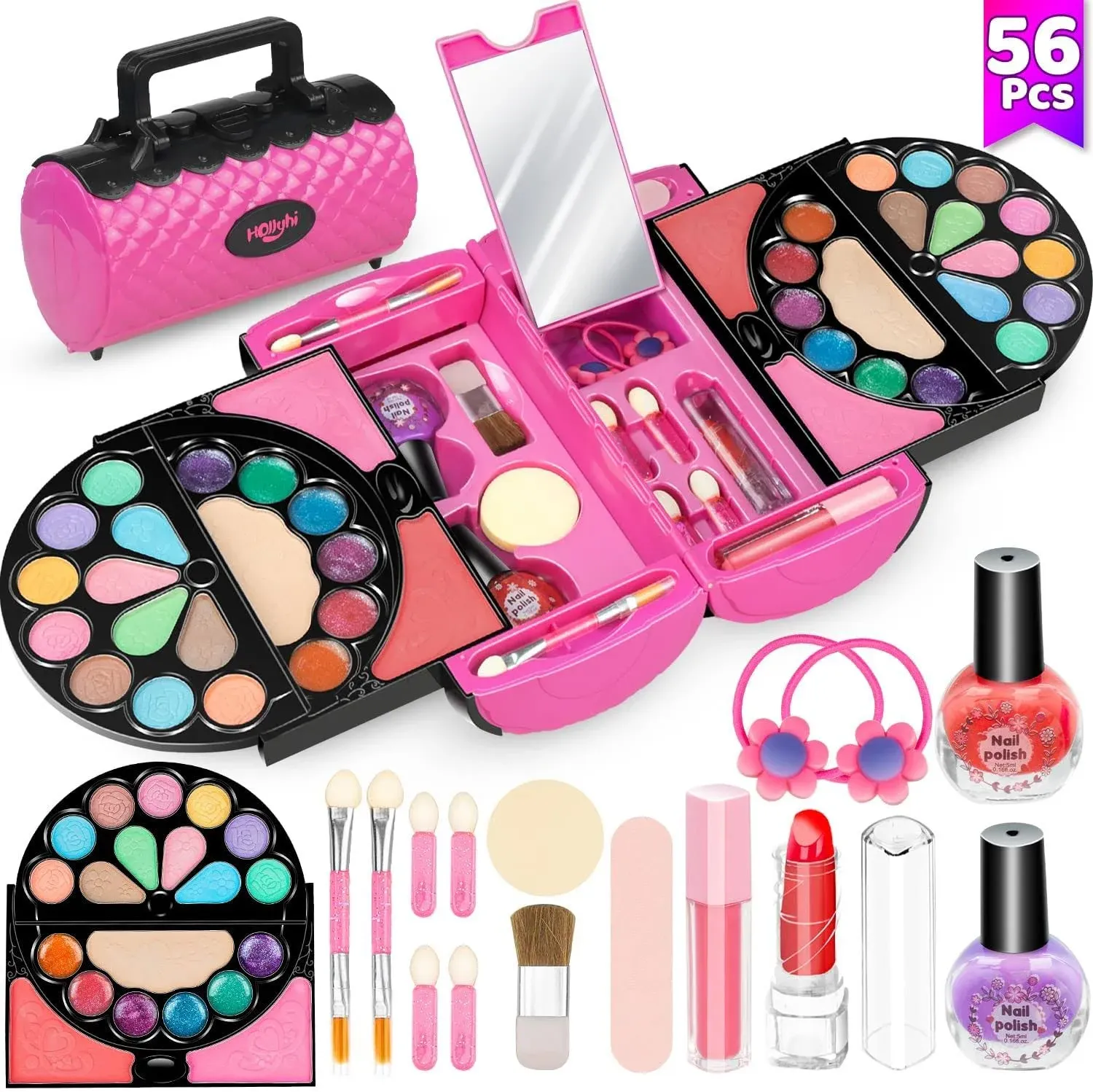 Hollyhi 56 Pcs Real Kids Makeup Kit for Girls, Washable Pretend Play Makeup T...