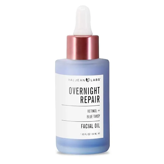 Valjean Labs Overnight Repair Facial Oil | Retinol and Blue Tansy | Helps to Even Skintone, Calm and Soothe Redness | Cruelty Free, Vegan, Made in USA (1.83 oz, 2 Pack)