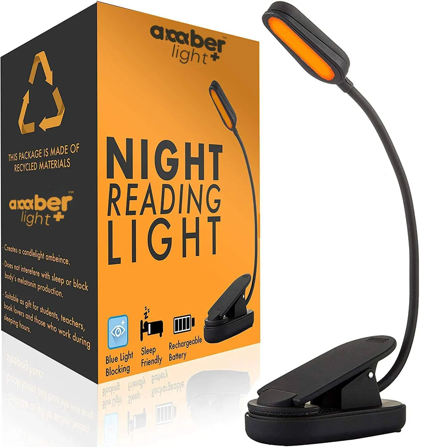 Giftable Amber Book Light - Blue Light Blocking - Night Reading Light by Amber ...