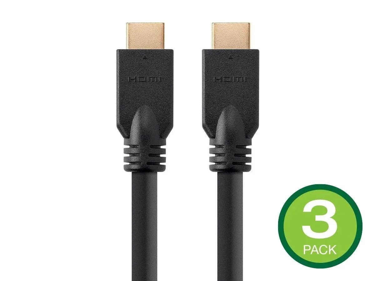 Monoprice 4K High Speed HDMI Cable - 4K@60Hz, 18Gbps, HDR, CL2 In-Wall Rated, No Logo, 25ft, Black - 3 Pack