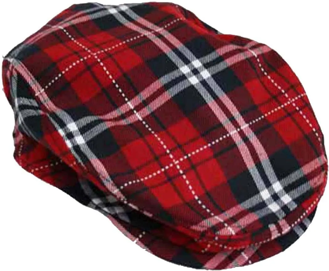 Luxury Divas Red Plaid Snap Front Newsboy Golf Flat Ivy Cap Hat